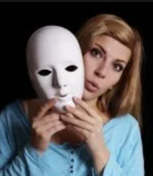 Woman with fake mask