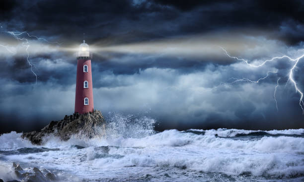 Lighthouse in stormy ocean