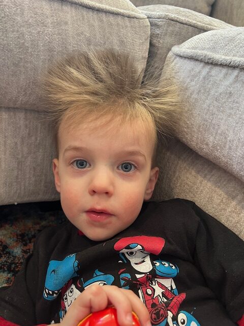 Theo Ralston with crazy hair