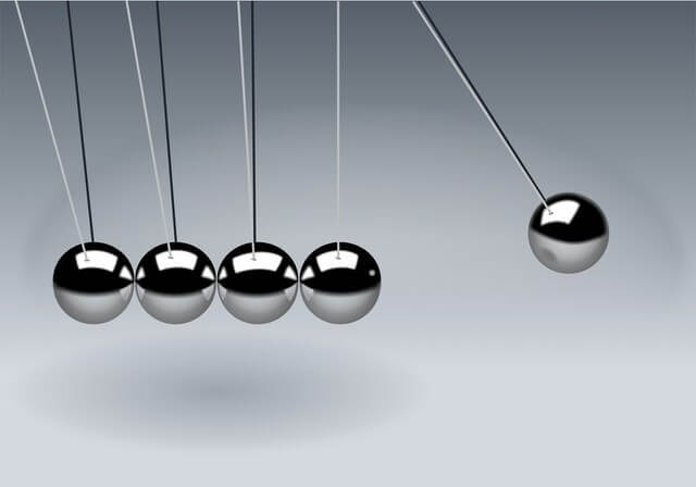 Silver balls illustrating Newton's third law of motion